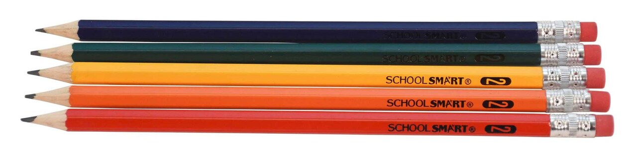 School Smart No 2 Pencils, Hexagonal with Latex-Free Erasers, Assorted Body Colors, Pack of 144